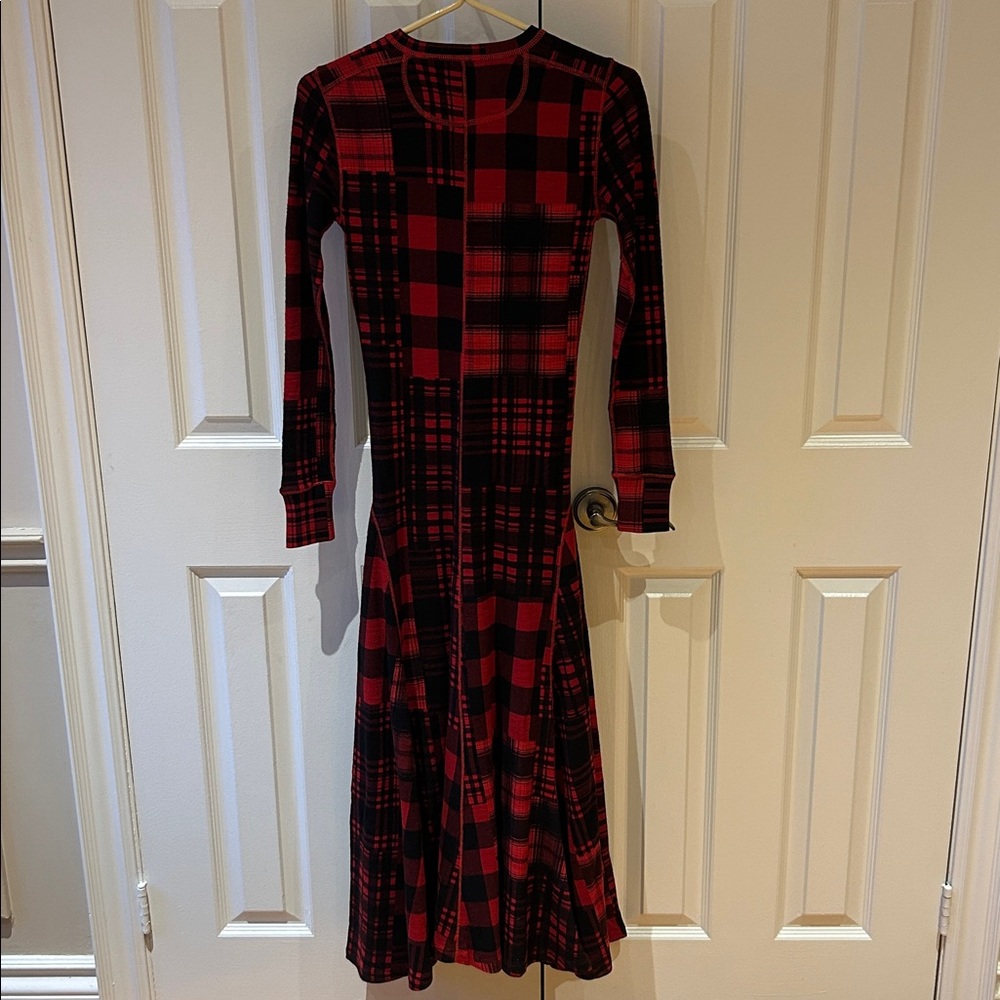 Polo Ralph Lauren Plaid Motif Cotton Henley Dress Red Black - Picture 3 of 11